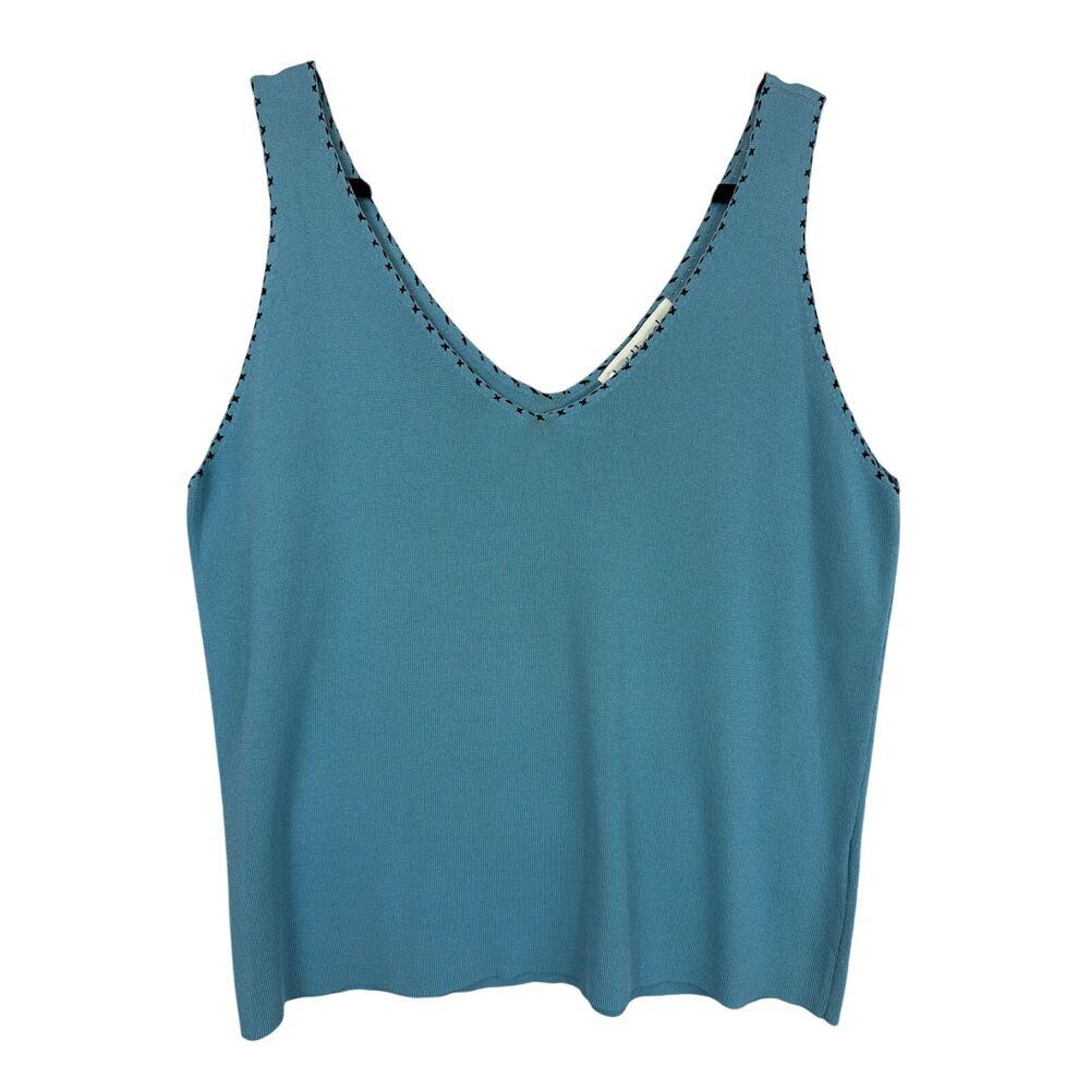 NWT Vintage David Brooks Blue Contrast Stitching V-Neck Tank Top Size XL